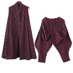 spring women fashion sleeveless cardigans and casual pant red striped two pieces AM-TCT201223