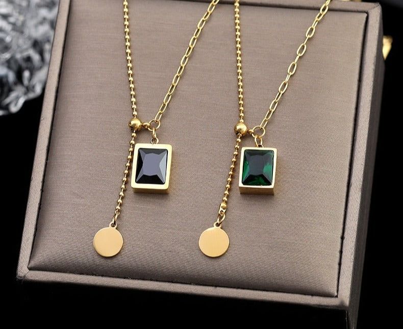 Stainless Steel Necklaces Charm Jewelry NCJSO3 Green Luxury Emerald Touchy Style