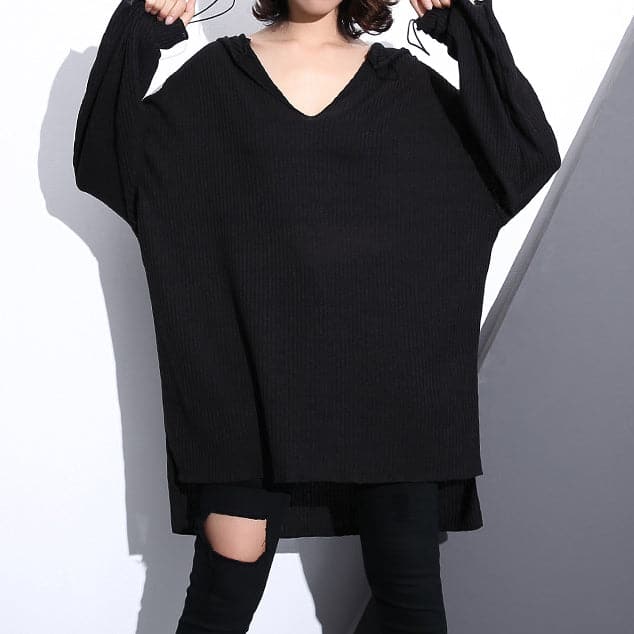 stylish black cotton blended oversized Hooded baggy clothing tops women long sleeve asymmetrical design cotton clothing AT-LTP180910