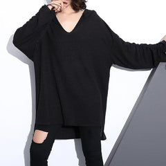 stylish black cotton blended oversized Hooded baggy clothing tops women long sleeve asymmetrical design cotton clothing AT-LTP180910