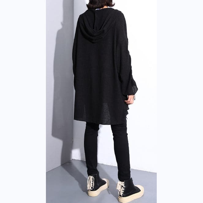 stylish black cotton blended oversized Hooded baggy clothing tops women long sleeve asymmetrical design cotton clothing AT-LTP180910