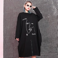 stylish black natural oversized linen cotton dress zippered baggy 2018 O neck midi dress AT-FDM180917