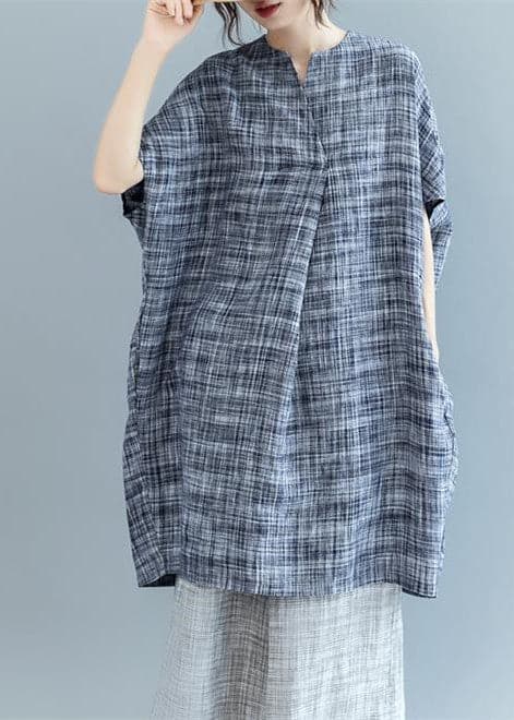 stylish black Plaid natural linen dress oversize traveling dress 2018 Batwing Sleeve o neck baggy dresses FDM180808