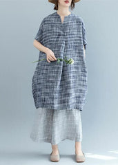 stylish black Plaid natural linen dress oversize traveling dress 2018 Batwing Sleeve o neck baggy dresses FDM180808