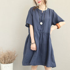 stylish blue linen dress oversize linen maxi dress women ruffles o neck cotton dress SDM180727