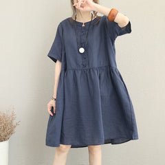 stylish blue linen dress oversize linen maxi dress women ruffles o neck cotton dress SDM180727