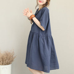 stylish blue linen dress oversize linen maxi dress women ruffles o neck cotton dress SDM180727