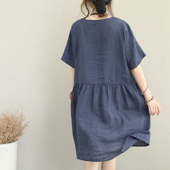 stylish blue linen dress oversize linen maxi dress women ruffles o neck cotton dress SDM180727