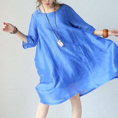 stylish blue natural silk dress Loose fitting silk clothing dress 2018 o neck half sleeve cotton clothing SDM180727