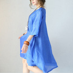 stylish blue natural silk dress Loose fitting silk clothing dress 2018 o neck half sleeve cotton clothing SDM180727