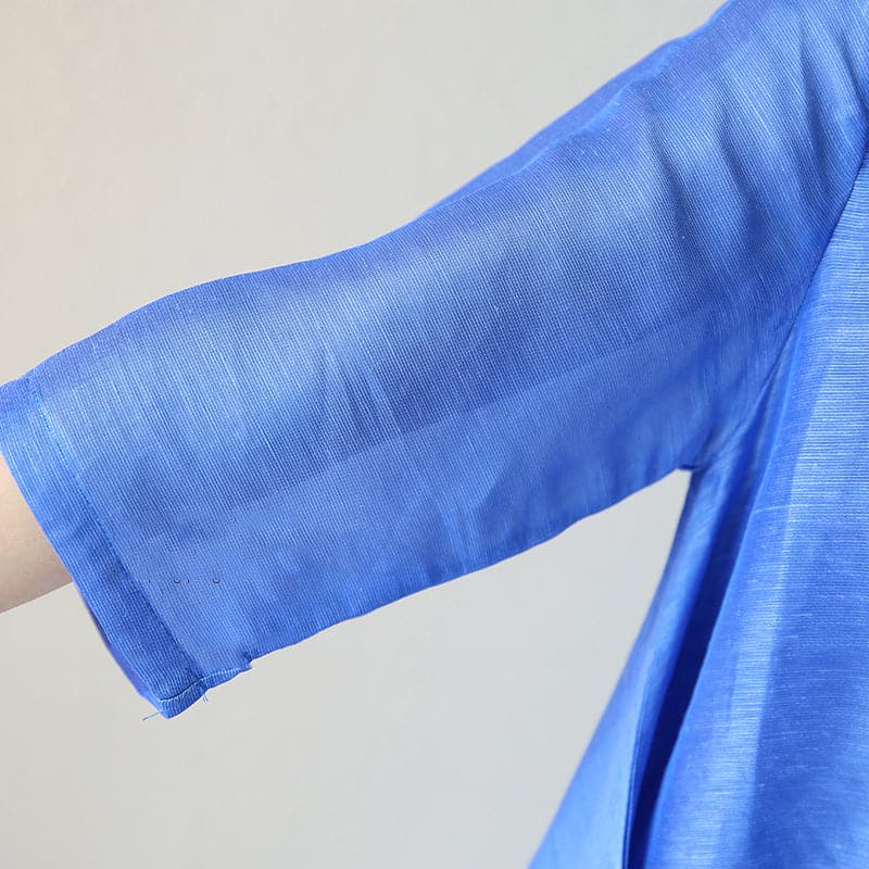 stylish blue natural silk dress Loose fitting silk clothing dress 2018 o neck half sleeve cotton clothing SDM180727