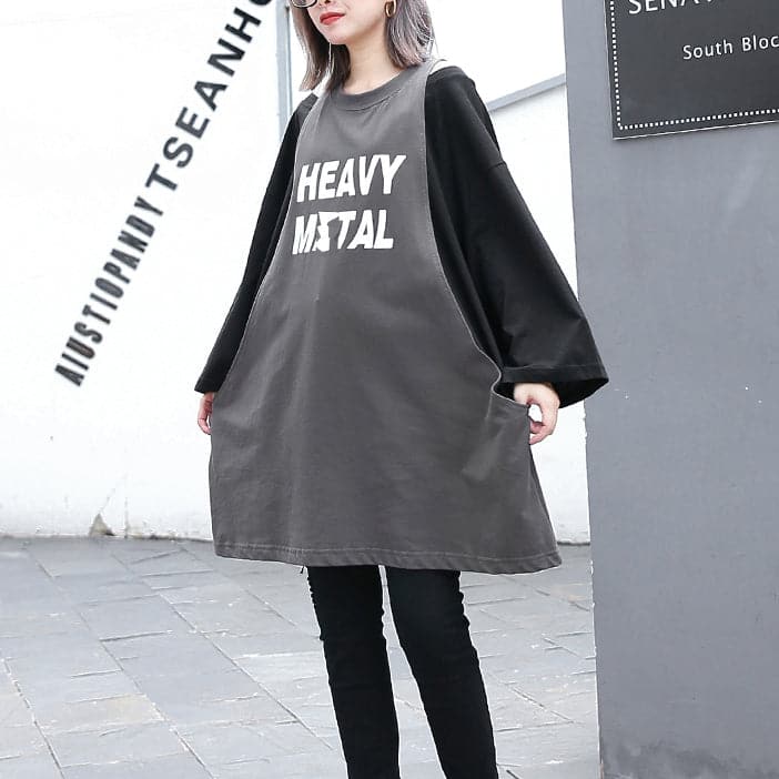 stylish gray cotton blended blouse oversized O neck holiday tops fine patchwork Fake two pieces cotton blended blouses AT-LTP1809911