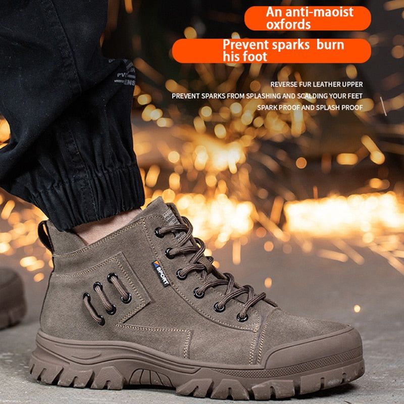 Suede Cowhide Work Safety Boots Anti-smashing Men's Casual Shoes KWCS38 dylinoshop