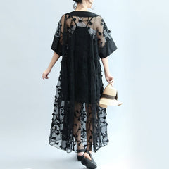 summer 2021 black embroidery lace dresses plus size maxi dress SDL171028