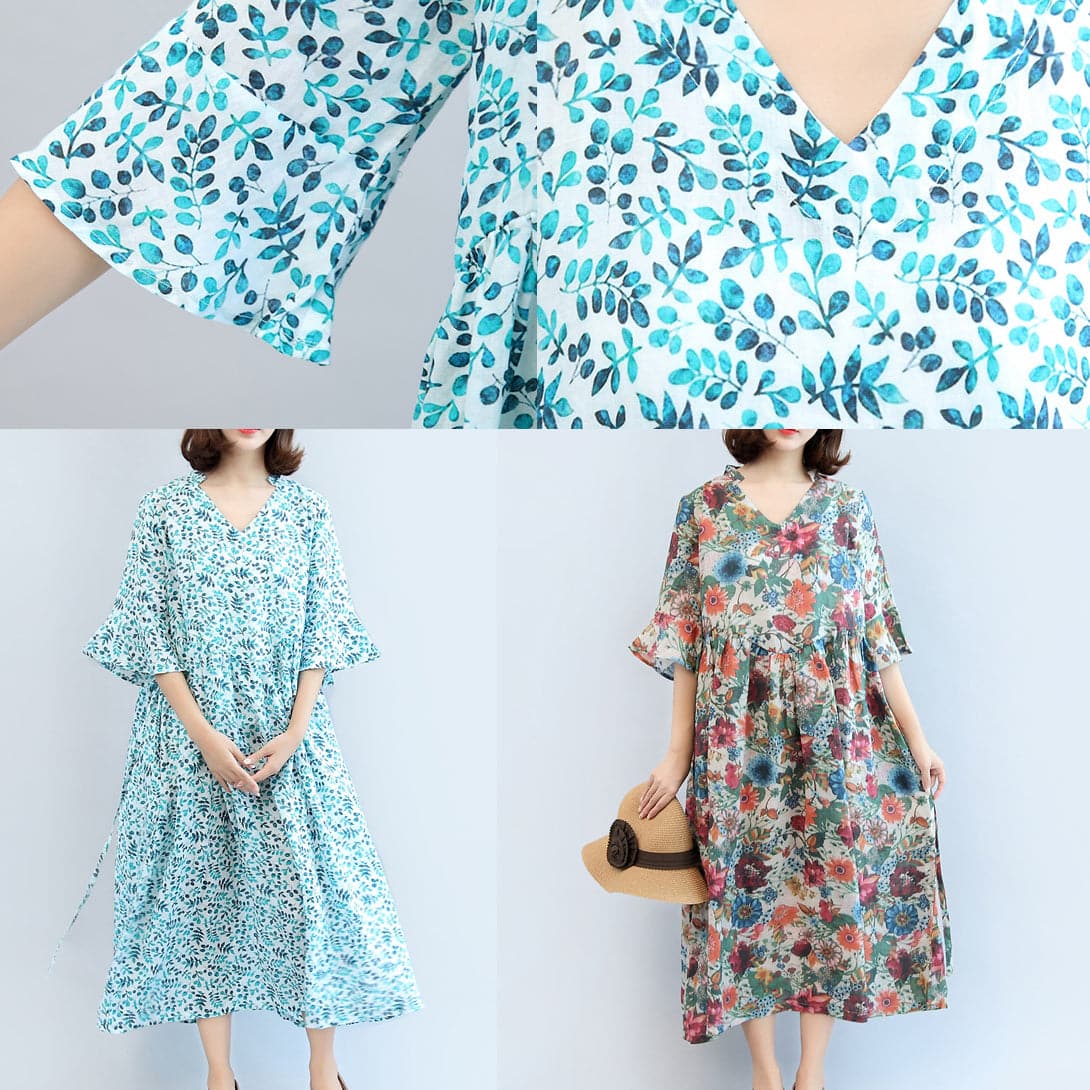 Summer Floral Casual Cotton Blend Sundress Oversize Bracelet Sleeved Maxi Dress SDL171028