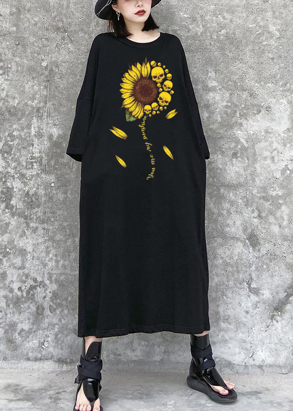 2022 Love Sunflower Black Maxi Dress Street Style Outfits AT-FDL200909