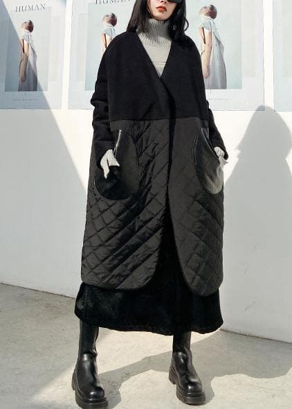 thick black overcoat clothing down jacket v neck patchwork winter coats AT-DJK201228