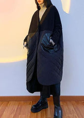 thick black overcoat clothing down jacket v neck patchwork winter coats AT-DJK201228