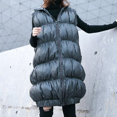 thick gray down jacket casual hooded zippered Parka fine Sleeveless tunic coat AT-DJK181010