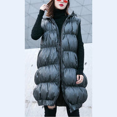 thick gray down jacket casual hooded zippered Parka fine Sleeveless tunic coat AT-DJK181010