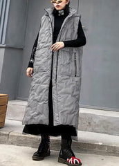 thick gray women parka casual winter sleeveless hooded zippered outwear AT-DJK191101