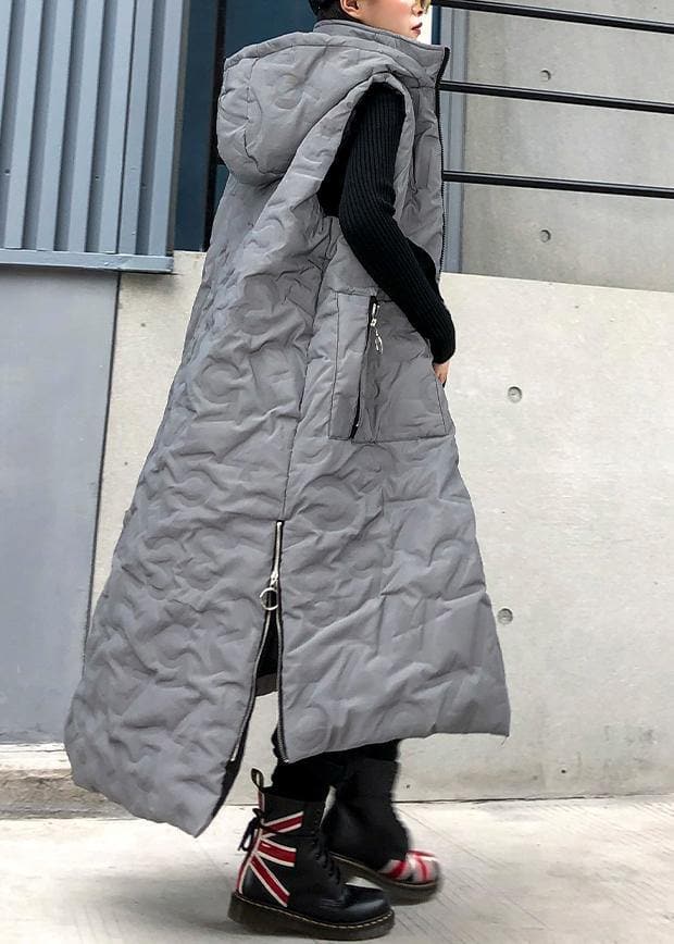 thick gray women parka casual winter sleeveless hooded zippered outwear AT-DJK191101