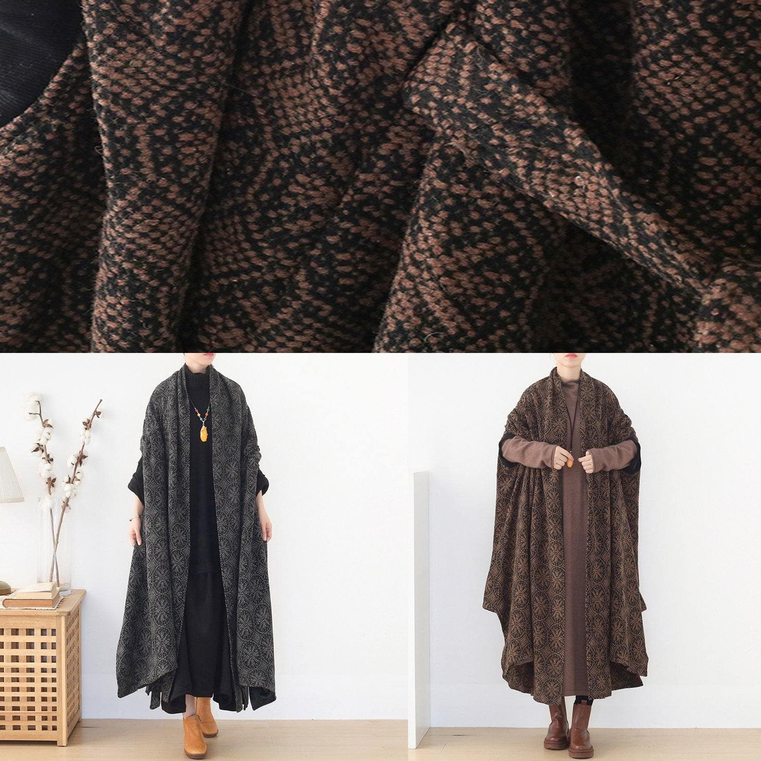 plus size Jackets & Coats cloak coatgrayv neck woolen outwear AM-TCT201223