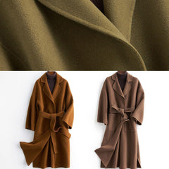 fine Loose fitting long coat tie waist green Notched woolen outwear TCT190821