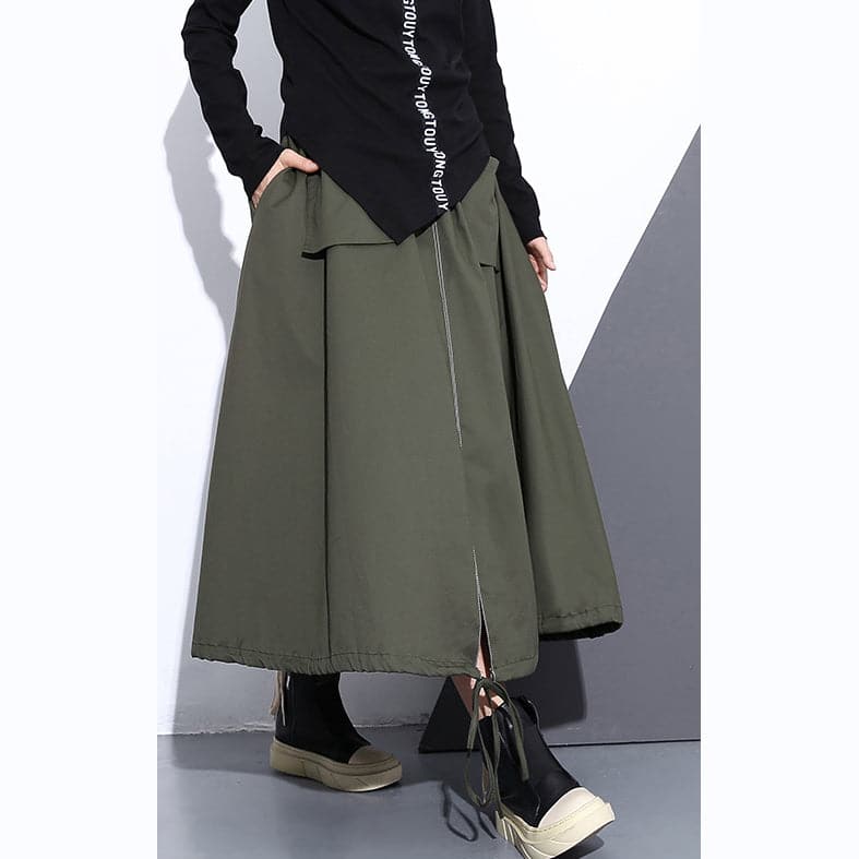 fine army green natural cotton skirt oversize A line skirts traveling boutique pockets drawstring cotton skirt AT-SKTS180910