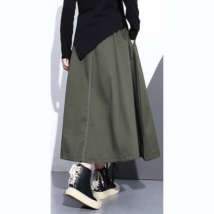 fine army green natural cotton skirt oversize A line skirts traveling boutique pockets drawstring cotton skirt AT-SKTS180910