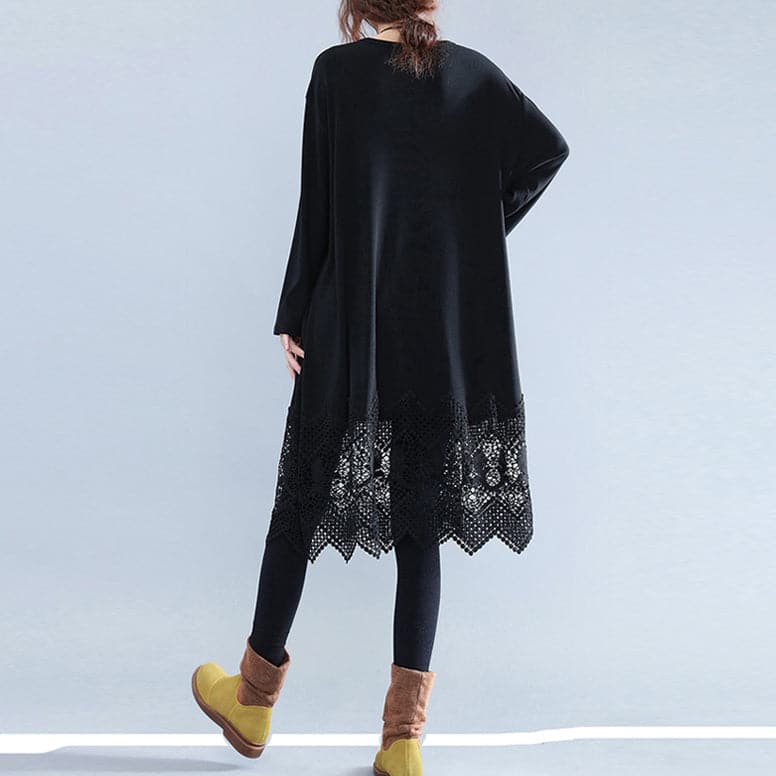 Fine Black Cotton Dresses Casual Cotton Clothing Dresses Fine Lace Ruffles Long Sleeve Cotton Dresses AT-SDM180313