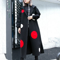 fine black dotted long coat plus size hooded maxi coat women side open baggy coats AT-TCT1809911