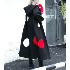 fine black dotted long coat plus size hooded maxi coat women side open baggy coats AT-TCT1809911