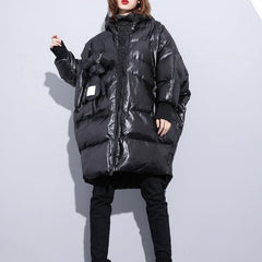 fine black down jacket plus size hooded cotton coat Elegant zippered pockets over coat AT-DJK181010