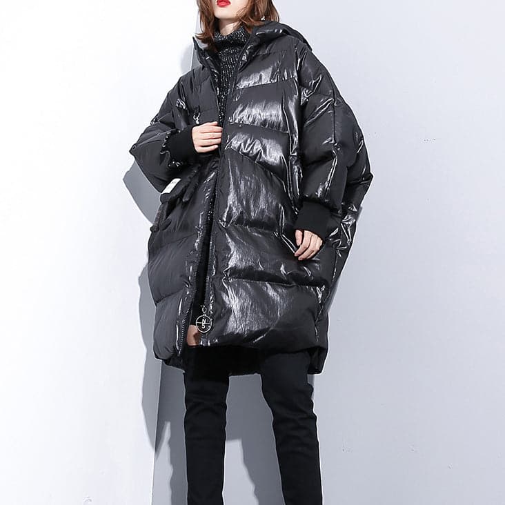 fine black down jacket plus size hooded cotton coat Elegant zippered pockets over coat AT-DJK181010