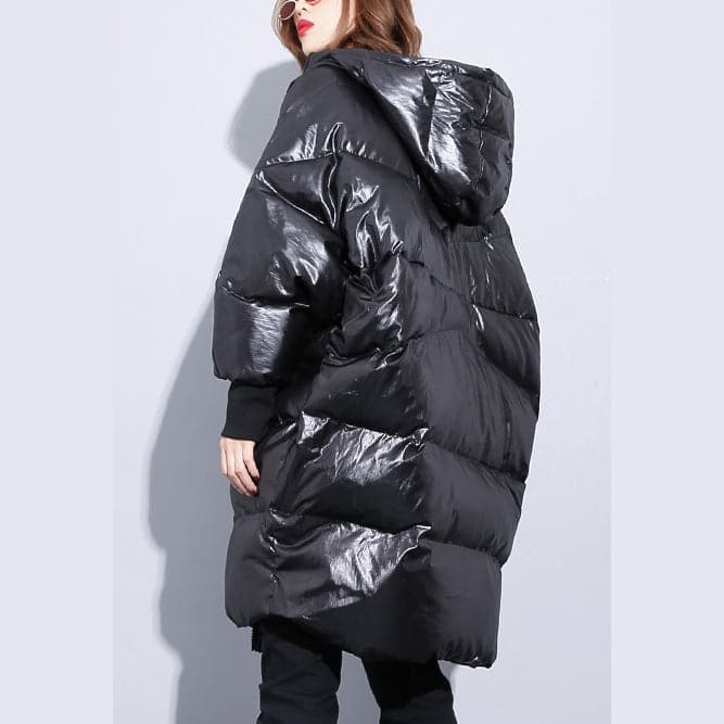 fine black down jacket plus size hooded cotton coat Elegant zippered pockets over coat AT-DJK181010