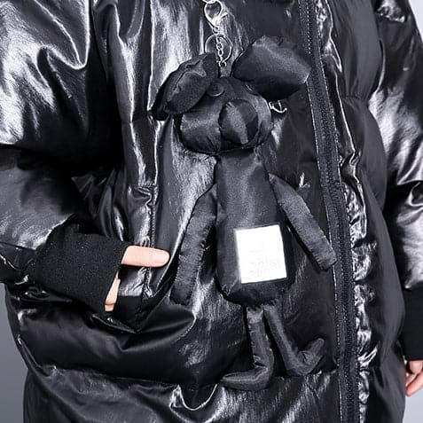 fine black down jacket plus size hooded cotton coat Elegant zippered pockets over coat AT-DJK181010