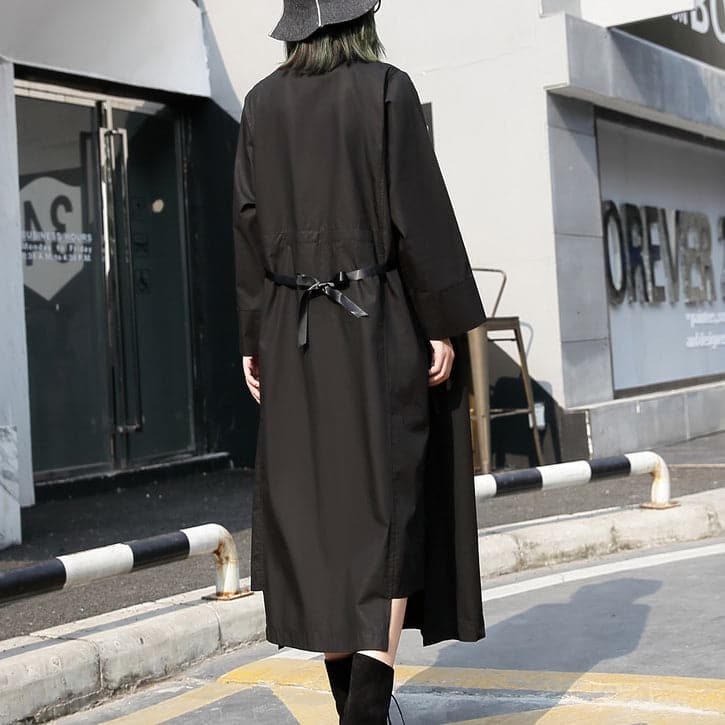 fine black long cotton dresses Loose fitting stand collar cotton clothing dress New elastic waist cotton caftans AT-FDL180213