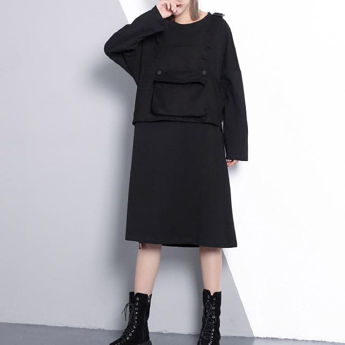 fine black oversize casual dress false two pieces casual O neck clothing dresses AT-FDM1809911