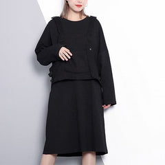 fine black oversize casual dress false two pieces casual O neck clothing dresses AT-FDM1809911