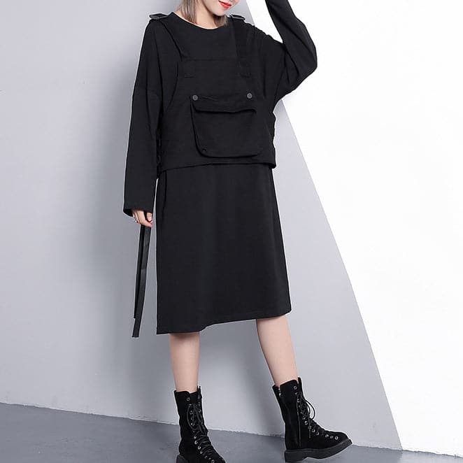 fine black oversize casual dress false two pieces casual O neck clothing dresses AT-FDM1809911