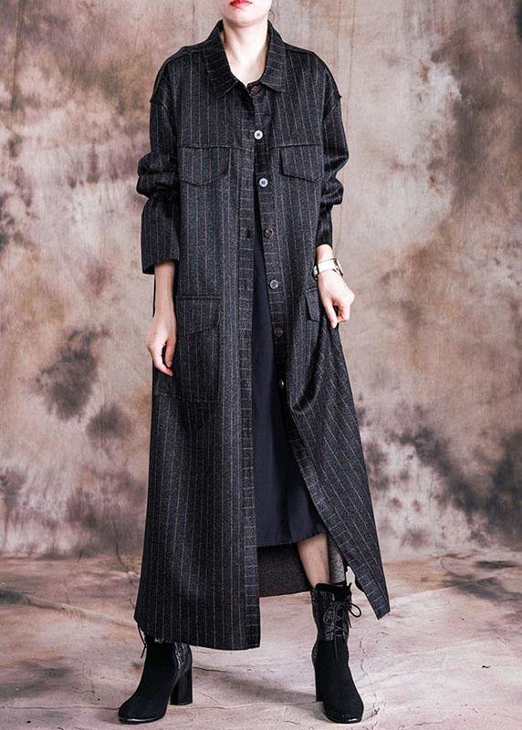 fine black woolen overcoat oversize Coats fall women coats striped TCT190910