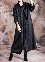 fine black woolen overcoat oversize Coats fall women coats striped TCT190910