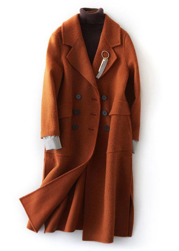 fine brown Woolen Coats plus size clothing maxi side open Notched coat TCT190821