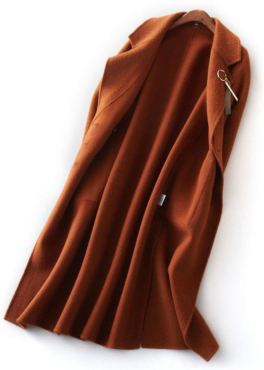 fine brown Woolen Coats plus size clothing maxi side open Notched coat TCT190821