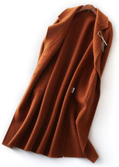 fine brown Woolen Coats plus size clothing maxi side open Notched coat TCT190821