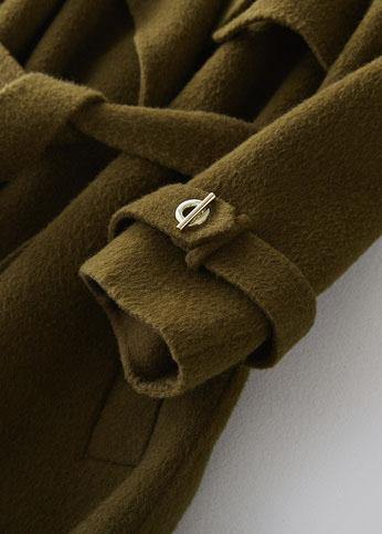 fine green Woolen Coats Loose fitting long coats tie waist outwear lapel collar TCT190821