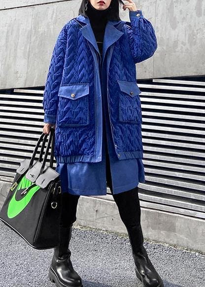 trendy plus size Coats winter outwear blue lapel zippered Parkas for women AT-DJK201217