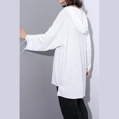 fine white Midi-length cotton blended t shirt oversized Hooded baggy traveling clothing casual long sleeve asymmetrical design cotton blended tops AT-LTP180910