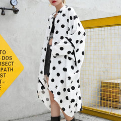 fine white cotton dotted prints thin cardigans oversized linen batwing sleeve trench coat stand collar coats AT-CDG180417